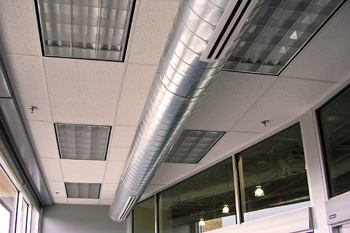 Beautiful exposed spiral ductwork.